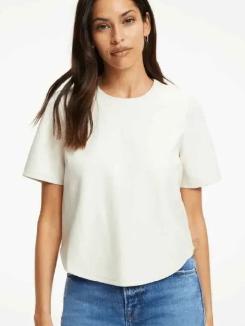 Good American bone ivory faux leather boxy short‎ sleeve cropped tee 6